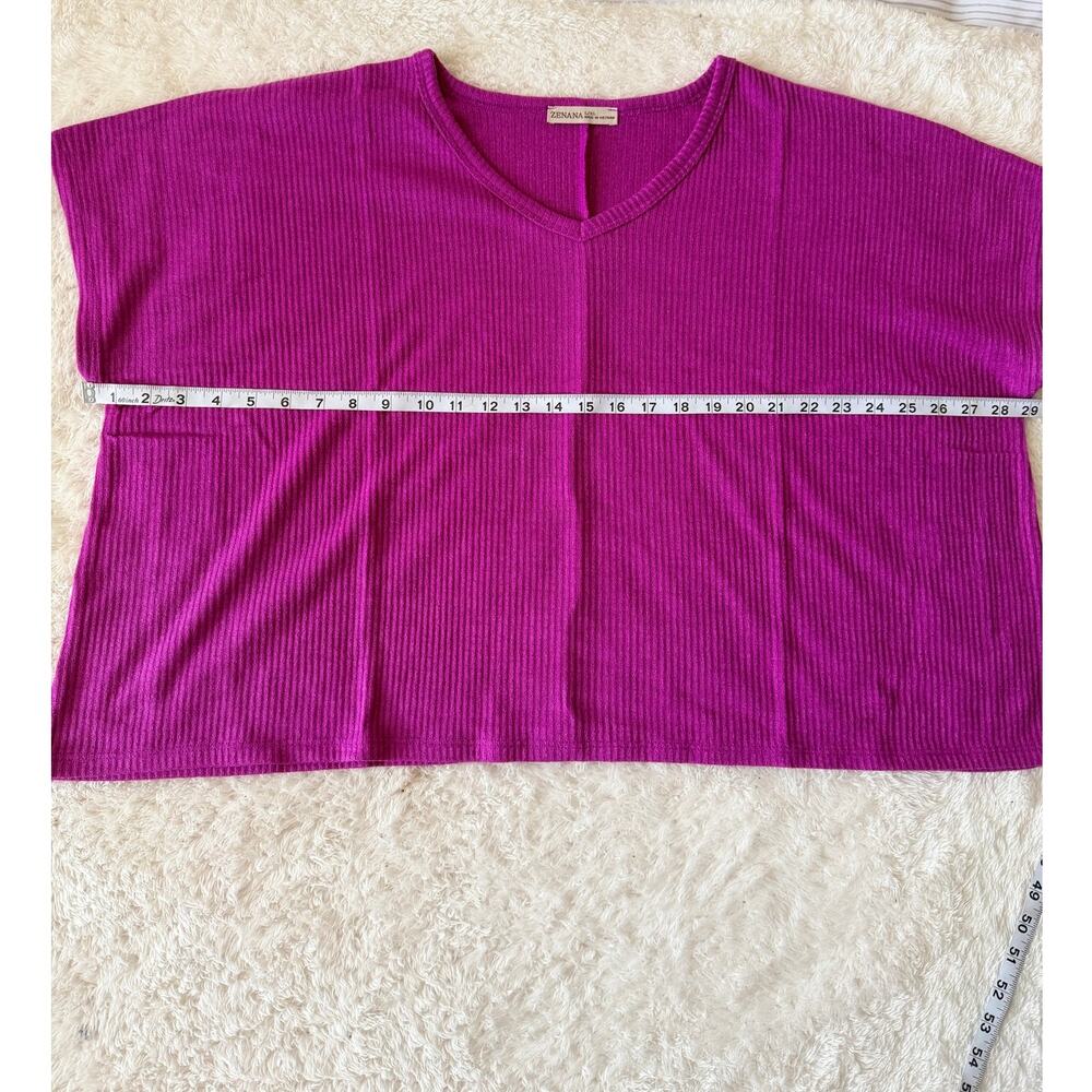 Zenana L XL Magenta Ribbed V Neck Dolman Top Oversized Boxy Stretch